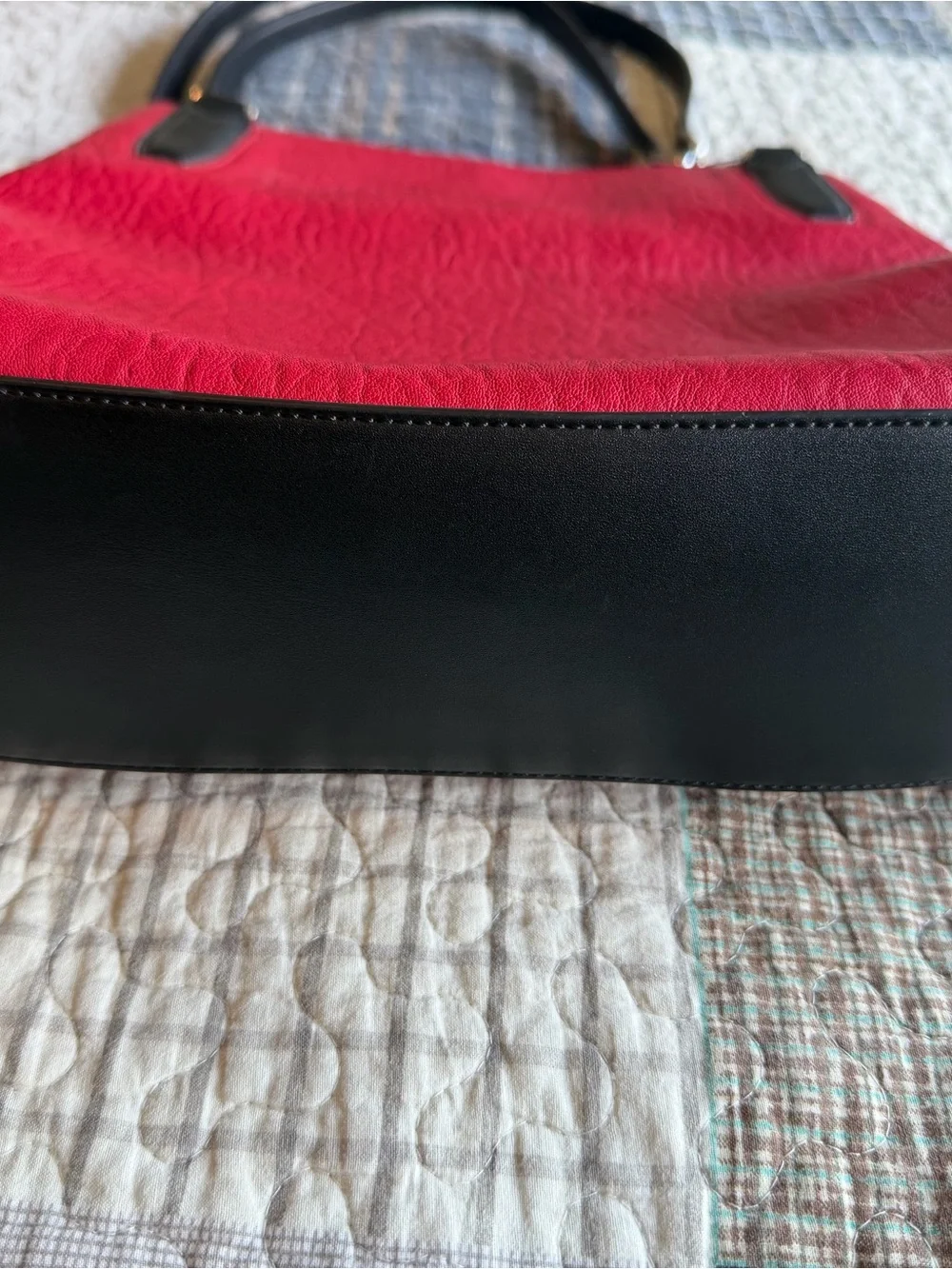 Calvin Klein Elaine Red and Black Triple Compartment Tote Handbag